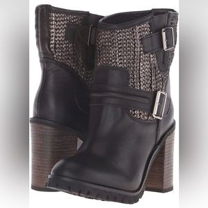 Chinese Laundry Leafy Black Pewter Faux Leather Ankle Boot